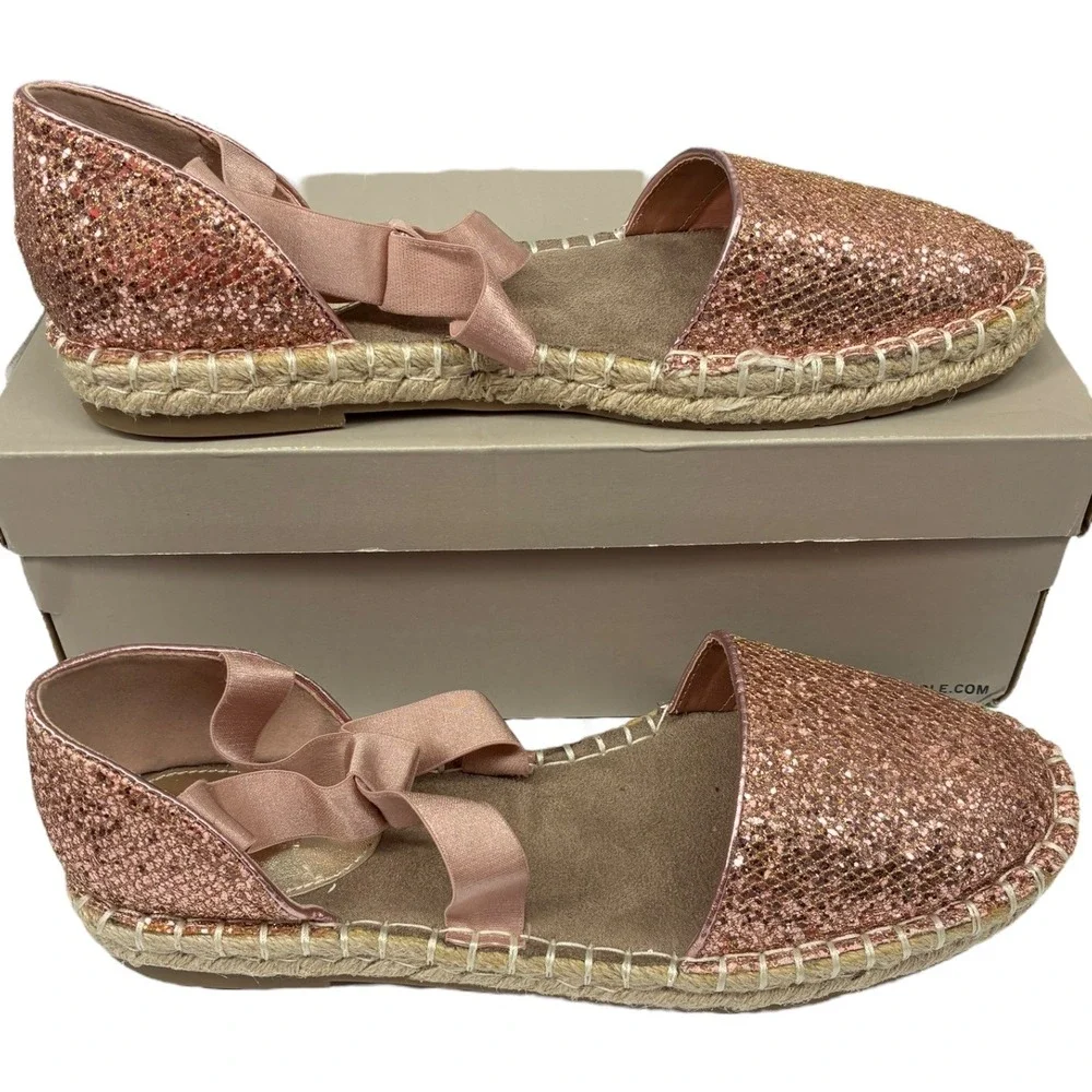 Kenneth Cole Reaction Luna Rose Gold Glitter Espadrille Flats‎ DOrsay 9 Med